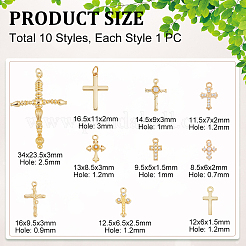 10 pièce 10 styles de breloques en laiton micro pavées en zircone cubique&nbsp;KK-GA0002-21G