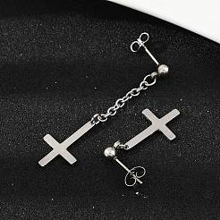 Christliche Ohrstecker mit umgedrehtem Kreuz aus Edelstahl 201&nbsp;LS-EJEW-P314-01C-P
