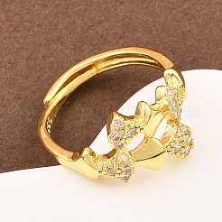 Verstellbare Fingerringe aus Messing mit Mikropflaster und Zirkonia für Damen&nbsp;RJEW-Z113-27G