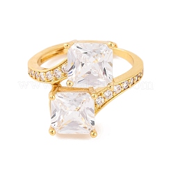 Quadratische verstellbare Ringe aus Messing mit Mikropflaster und klarem Zirkonia&nbsp;RJEW-U009-03B-G