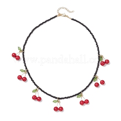 Colliers en perles de verre avec pendentif en jade Mashan teinté naturel et cerise rouge pour femmes&nbsp;NJEW-TA00211-02