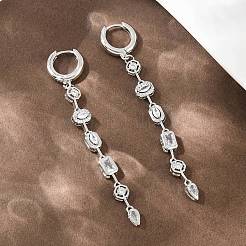Boucles d'oreilles créoles pendantes en laiton serties de micro-pavés de zirconiums cubiques&nbsp;KK-CBA8324-09G