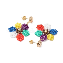 Pendientes colgantes con forma de flor y cuentas de vidrio para mujer&nbsp;EJEW-MZ00268