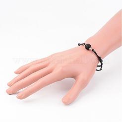 Bracciali regolabili in corda di roccia lavica naturale e cotone cerato&nbsp;BJEW-JB02333-01