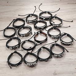 16 Stück 16 Stile Legierung und Kunstleder mehrsträngige Armbänder&nbsp;FS-WG36640-01