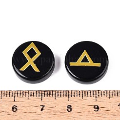 Messing Elder Futhark Alphabet eingraviert Symbol flach rund natürliche Obsidian Runensteine&nbsp;G-I373-01H