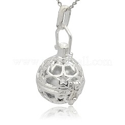 Pendentifs cage creux en laiton plaqué couleur argent&nbsp;KK-J226-08S