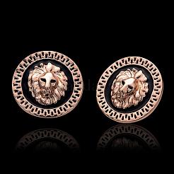 Placcato in oro rosa vero piatto tondo con orecchini a bottone in lega di stagno testa di leone&nbsp;EJEW-BB09639-RG