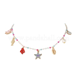 Collares con múltiples colgantes de plata de ley esmaltada con forma de estrella de mar&nbsp;NJEW-JN06510