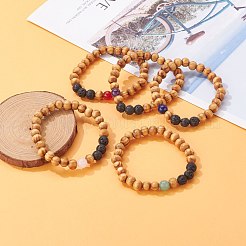 Bracelets extensibles en perles de bois naturel&nbsp;BJEW-JB06595