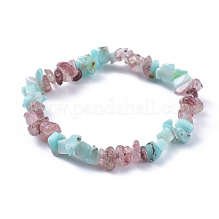 Natürliche amazonite & strawberry quartz chip stretch armbänder&nbsp;BJEW-JB04490-04
