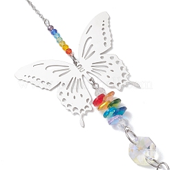 Hängender Sonnenfänger aus Edelstahl 201 in Schmetterlingsform und Regenbogenkristallglas&nbsp;HJEW-JM04681