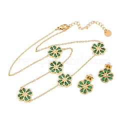 Collares y aretes tipo botón de acero inoxidable 304 con cadena de eslabones de flores de resina.&nbsp;SJEW-Z005-02G-02