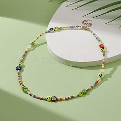 Fiore e faccina sorridente acrilico e collana di perline di semi per le donne&nbsp;NJEW-JN04303