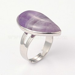 Verstellbare Messingringe aus natürlichem Amethyst und Platin&nbsp;RJEW-N024-02G