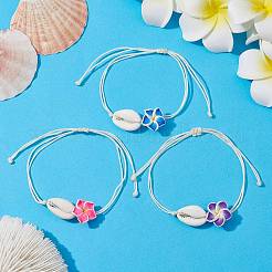 3D-Blumen-Gliederarmband aus natürlicher Muschel und Fimo&nbsp;BJEW-JB09816