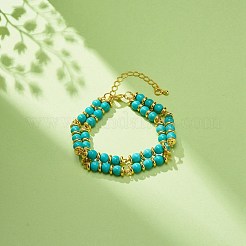 Bracciale multifilo a doppia linea con perline turchesi sintetiche&nbsp;BJEW-JB08668
