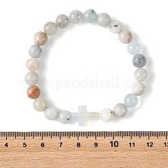 Bracelets extensibles à perles rondes en aigue-marine naturelle de 8.5 mm&nbsp;BJEW-JB14342-02