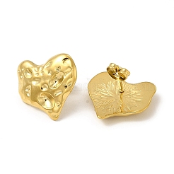 Boucles d'oreilles à tige en acier inoxydable 304 texturé avec placage ionique (IP) en forme de cœur pour femmes&nbsp;EJEW-I281-14G