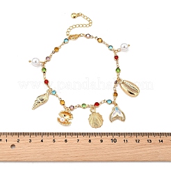 Böhmische Fußkettchen aus Messing und Glas mit flachen runden Gliedern&nbsp;LS-AJEW-Z046-09G