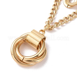 Placcatura sotto vuoto pvd acciaio inossidabile 304 doppie catene collana multistrato con anelli ciondolo per donna&nbsp;STAS-E155-15G