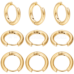 SUNNYCLUE 12 Pairs 202 Stainless Steel Huggie Hoop Earrings with 316 Surgical Stainless Steel Pins, Real 18K Gold Plated, 9 Gauge, 16.5x18x3mm, Pin: 1mm