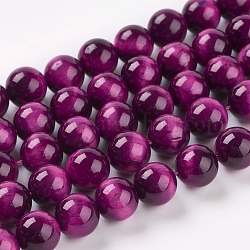 Natural Rose Tiger Eye Beads Strands, Dyed & Heated, Round, Medium Violet Red, 10mm, Hole: 1mm