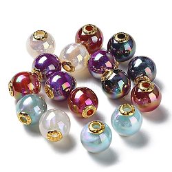 Perles européennes en acrylique plaqué irisé arc-en-ciel, perles de paillettes, Perles avec un grand trou   , avec les accessoires en alliage de tonalité d'or, rond avec le mot chanceux, couleur mixte, 20x19mm, Trou: 4.5mm