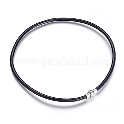 Bildende Halskette, Messing-Magnetschließen mit Lederband, Schwarz, Platin Farbe, 17.3 Zoll (44 cm), 5 mm