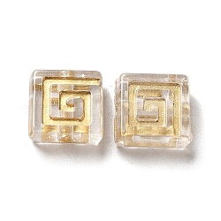 Perline di acrilico trasparente di placcatura, metallo dorato allacciati, quadrato, chiaro, 9x9x4mm, Foro: 1.6 mm, circa 1980pcs/500g