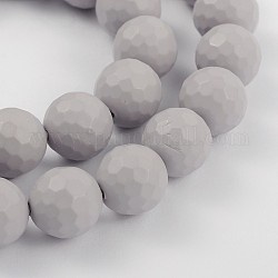 Faceted Round Shell Pearl Bead Strands, Frosted, Dark Gray, 14mm, Hole: 1mm, about 28pcs/strand, 15.7inch