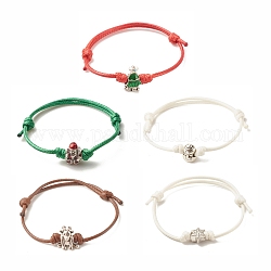 5 pièces 5 style arbre de noël & flocon de neige & renne & père noël alliage perlé cordon bracelets ensemble, bracelets ajustables pour femmes, couleur mixte, diamètre intérieur: 1-5/8~3-1/4 pouce (4.2~8.1 cm), 1 pc / couleur