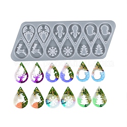 DIY Christmas Theme Teardrop Pendant Silicone Molds, Resin Casting Molds, for UV Resin & Epoxy Resin Jewelry Making, White, 69x190x5mm, Hole: 2mm, Inner Diameter: 37x25mm