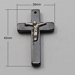 Pendentifs en hématite non-magnétiques, pour Pâques, Grade a, crucifix croix, noir, 42x26x8mm, Trou: 1mm