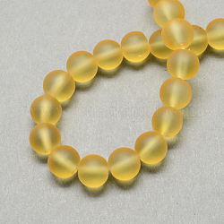 Transparent Glass Bead Strands, Frosted, Round, Goldenrod, 8mm, Hole: 1~1.6mm, about 99pcs/strand, 31.4 inch