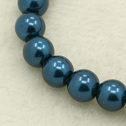 Glasperlen Stränge , perlig, Runde, Stahlblau, Größe: ca. 3~4mm Durchmesser, Bohrung: 1 mm, ca. 220~230 Stk. / str