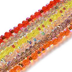 Transparentes perles de verre de galvanoplastie brins, de couleur plaquée ab , facette, rondelle, couleur mixte, 7.8x5.8~6.3mm, Trou: 1.5mm, Environ 80 pcs/chapelet, 18.31''~19.88'' (46.5~50.5 cm)