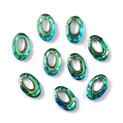 Anelli di collegamento in vetro placcato, anello cosmico di cristallo, anello prisma, sfaccettato, palccato nero, ovale, verde, 20x13x4~5mm, diametro interno: 10x5.3mm