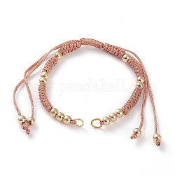 Fabrication de bracelets en cordon tressé en polyester réglable, avec cordon métallique, Perles en laiton, Anneaux de jonction en 304 acier inoxydable, Sandy Brown, 5-1/2~11-3/8 pouce (14~29 cm)