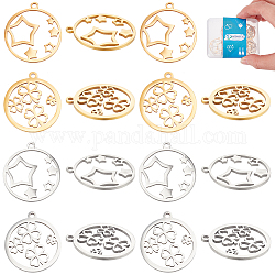 DICOSMETIC 16Pcs 4 Style 201 Stainless Steel Pendants, Circle, Golden & Stainless Steel Color, 22.5x20x1mm, Hole: 1.5mm, 4pcs/style