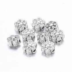 Lovely Flower Tibetan Style Alloy Beads for Mother's Day Gifts Making, Zinc Alloy, Lead Free & Cadmium Free, Antique Silver, about 6.5mm in diameter, 4.5mm thick, hole: 1mm