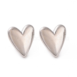 Латунные серьги-гвоздики в форме сердца для женщин, Реальная платина, 19.5x17.5 мм, штифты : 0.6 мм