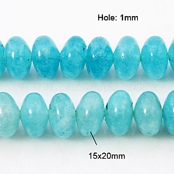 Natural White Jade Beads Strands, Imitation Aquamarine Color, Dyed, Rondelle, Blue, 20x15mm, Hole: 1mm, about 20pcs/strand, 15.7inch