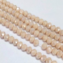Electroplate Opaque Solid Color Crystal Glass Rondelle Beads Strands, Faceted, AB Color Plated, Bisque, 6x4mm, Hole: 1mm, about 95pcs/strand, 16.9 inch