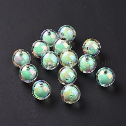 Placcatura uv perline acriliche iridescenti arcobaleno, perline in perline, tondo, verde chiaro, 15.5mm, Foro: 2.8 mm