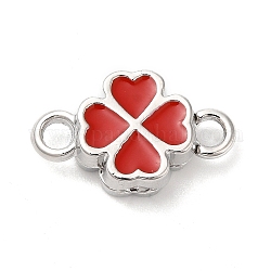 Brass Magnetic Clasps, Red Enamel Clover Magnetic Clasps, Real Platinum Plated, 10x17x5mm, Hole: 2.5mm