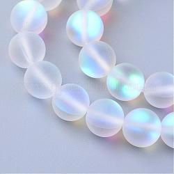 Synthetic Moonstone Beads Strands, Holographic Beads, Dyed, Frosted, Round, Clear, 12mm, Hole: 1mm, about 30~32pcs/strand, 14~15 inch