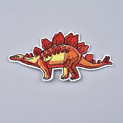 Computerized Embroidery Cloth Iron on/Sew on Patches, Costume Accessories, Stegosaurus/Dinosaur, Red, 54x98x1.5mm
