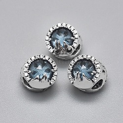 925 Sterling Silber European Beads, mit Zirkonia, Großloch perlen, Runde, Antik Silber Farbe, Deep-Sky-blau, 11.5x14 mm, Bohrung: 4.5 mm