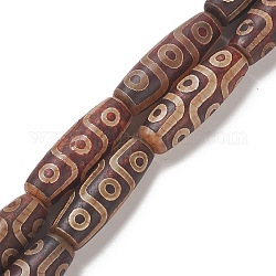 Fili di perline dzi a 9 occhio in stile tibetano, agata naturale perle di riso, cioccolato, 40~41x14~15mm, Foro: 1 mm, circa 8pcs/filo, 15.4 pollice